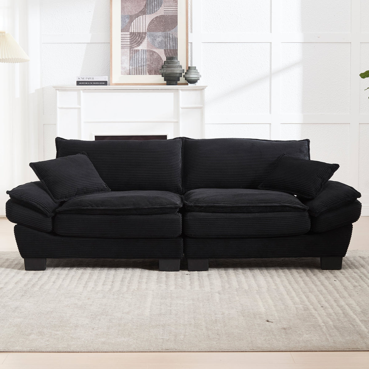 Double Sofa, Modern Simple Feather Bed, Black