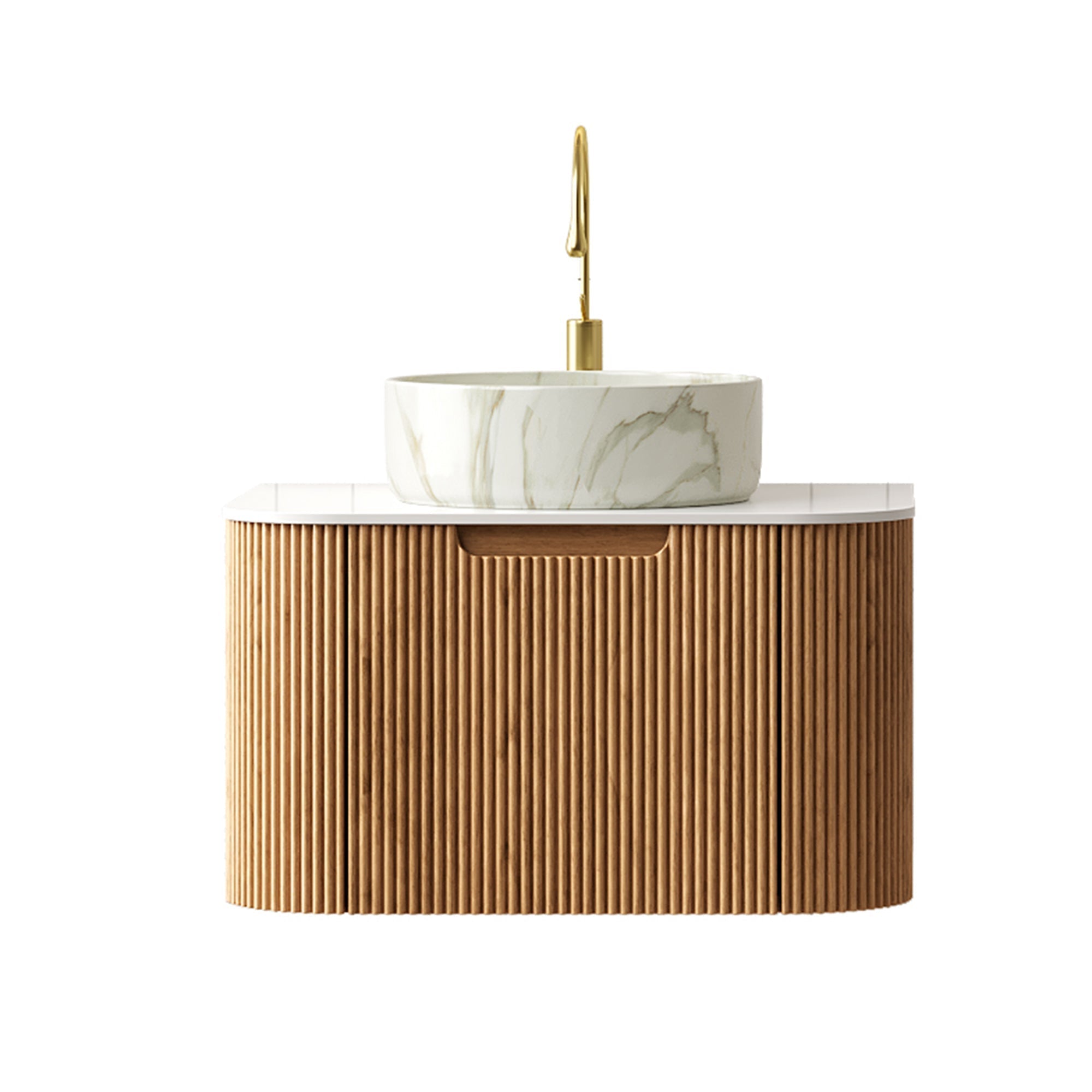 DINA 61cm Wall-Mounted Bathroom Vanity Unit with Ceramic Basin, Plywood, Natural Wood