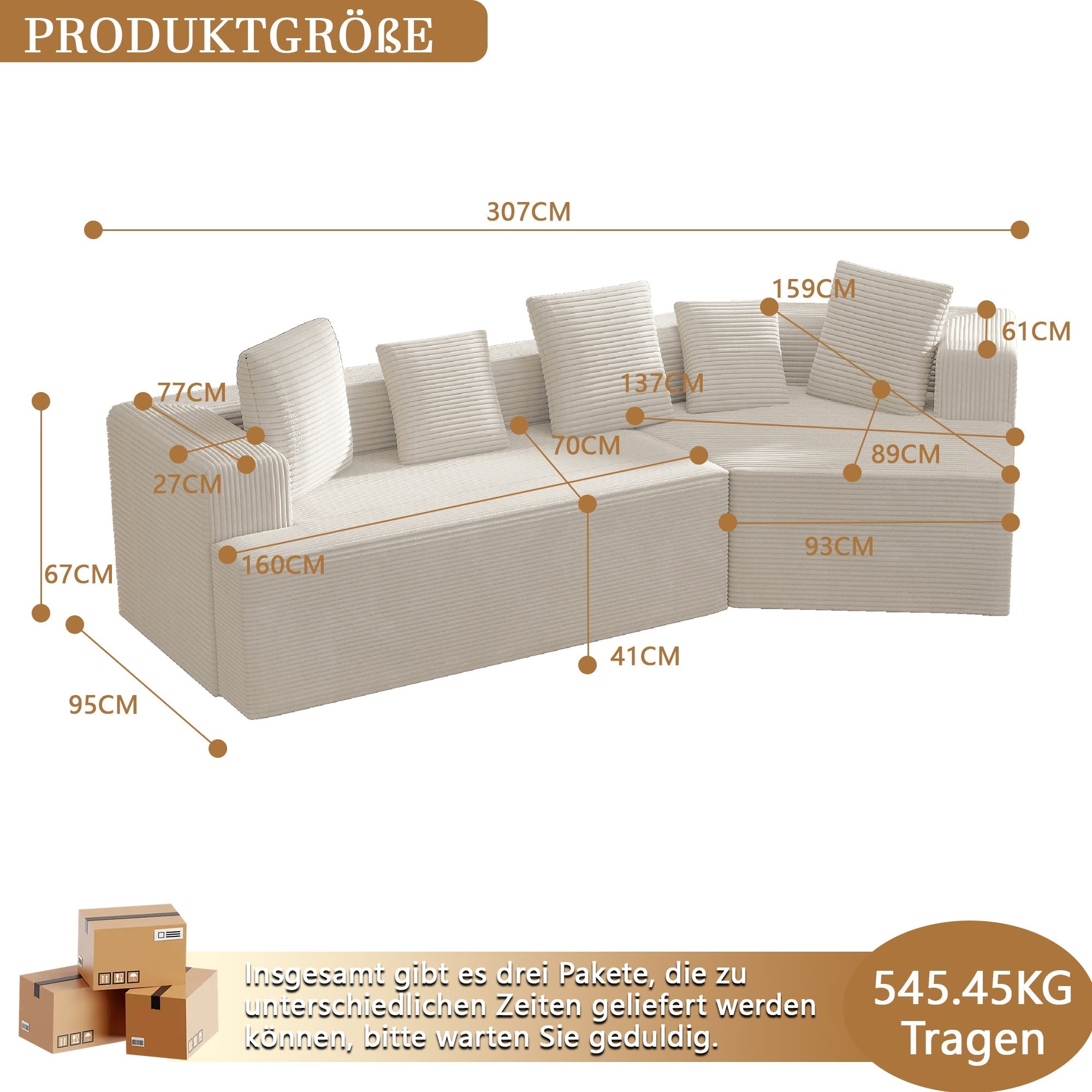 Modular Sofa 312cm Boneless Cloud Design - Comfort Fabric