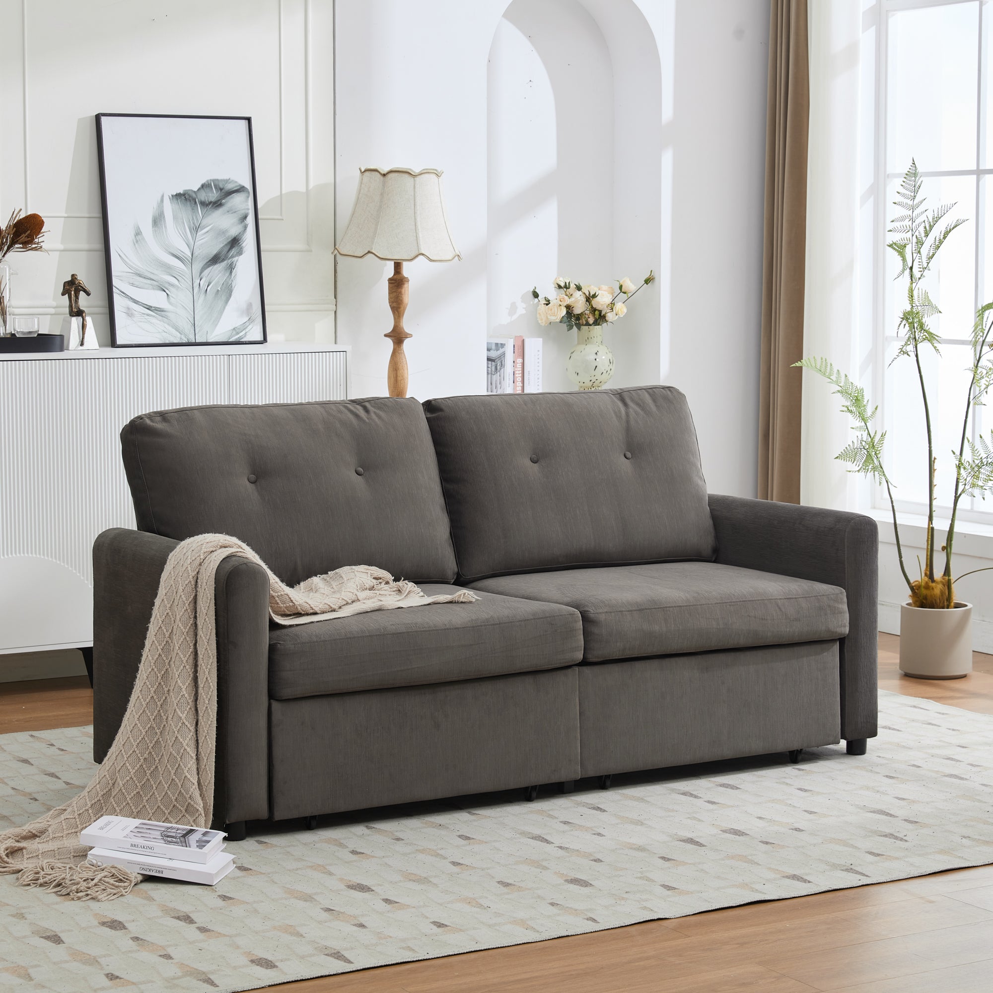 Sofa, 2-seater with Drawer Storage Function, Dark Grey