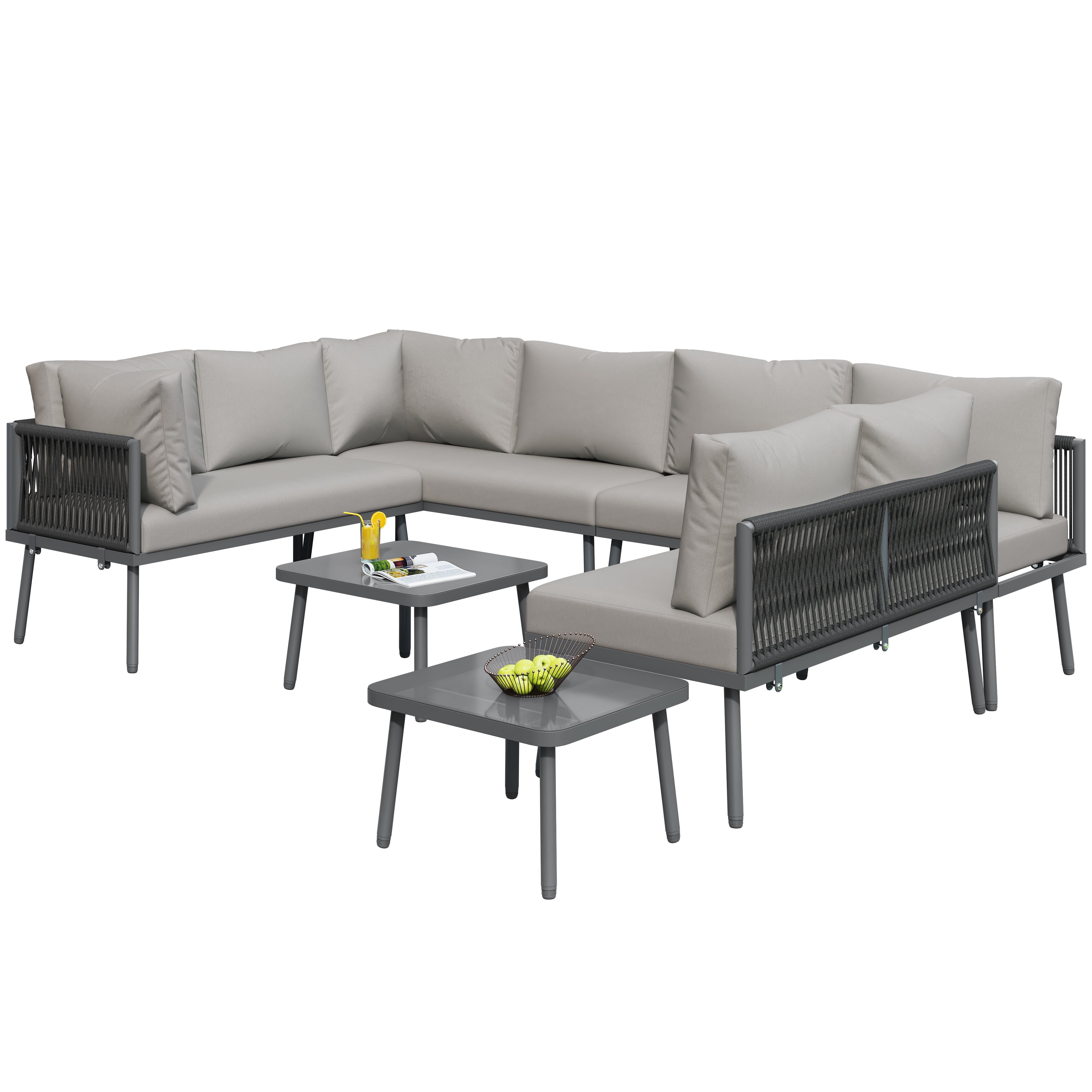 Iron Garden Lounge Set U-Shaped Corner Sofa 8-Seater 2 Tables - Various