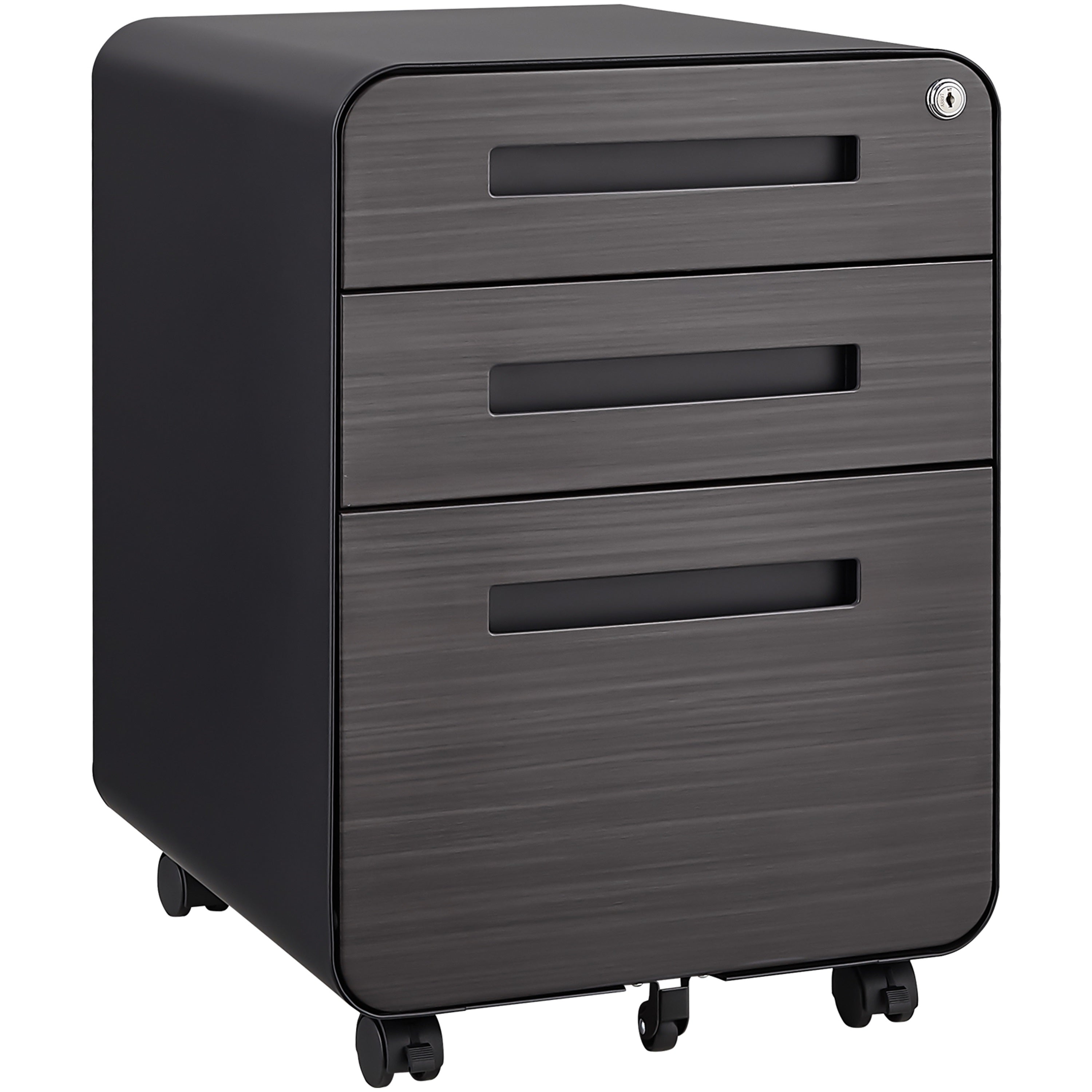 Mobile File Cabinet 3 Drawer Under Desk Anti-Tilt 5 Wheel - Black