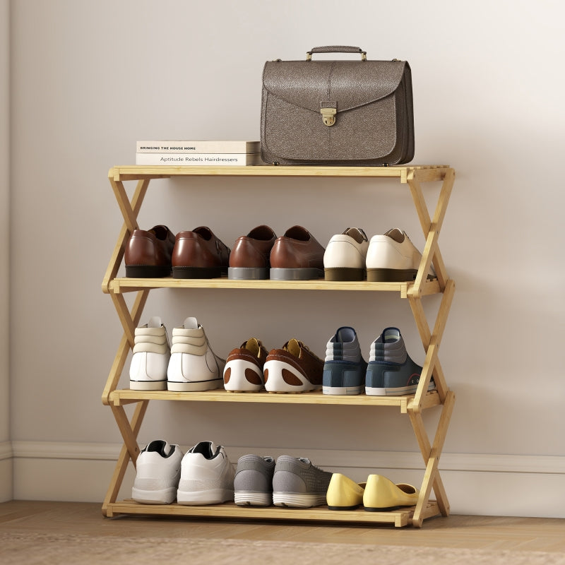 Shoe Rack 4-Tier 12-Pair Storage 60x29x67cm - Bamboo Natural
