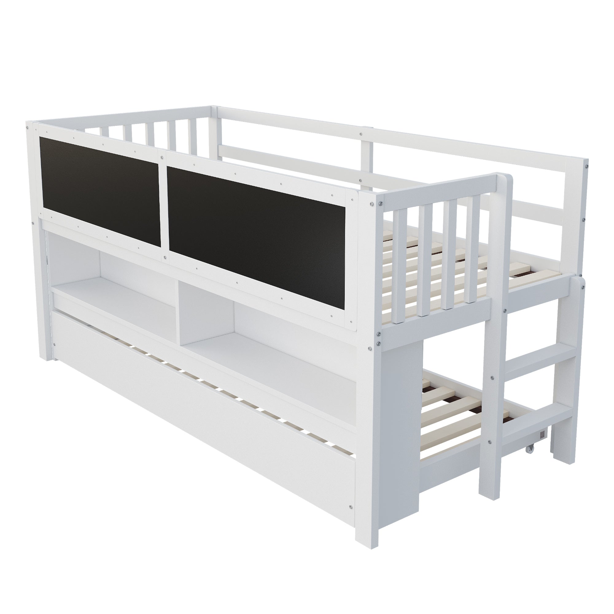 Children's House Bed 90x200 Extendable Chalkboard Storage Climbing Ladder - Solid Wood White