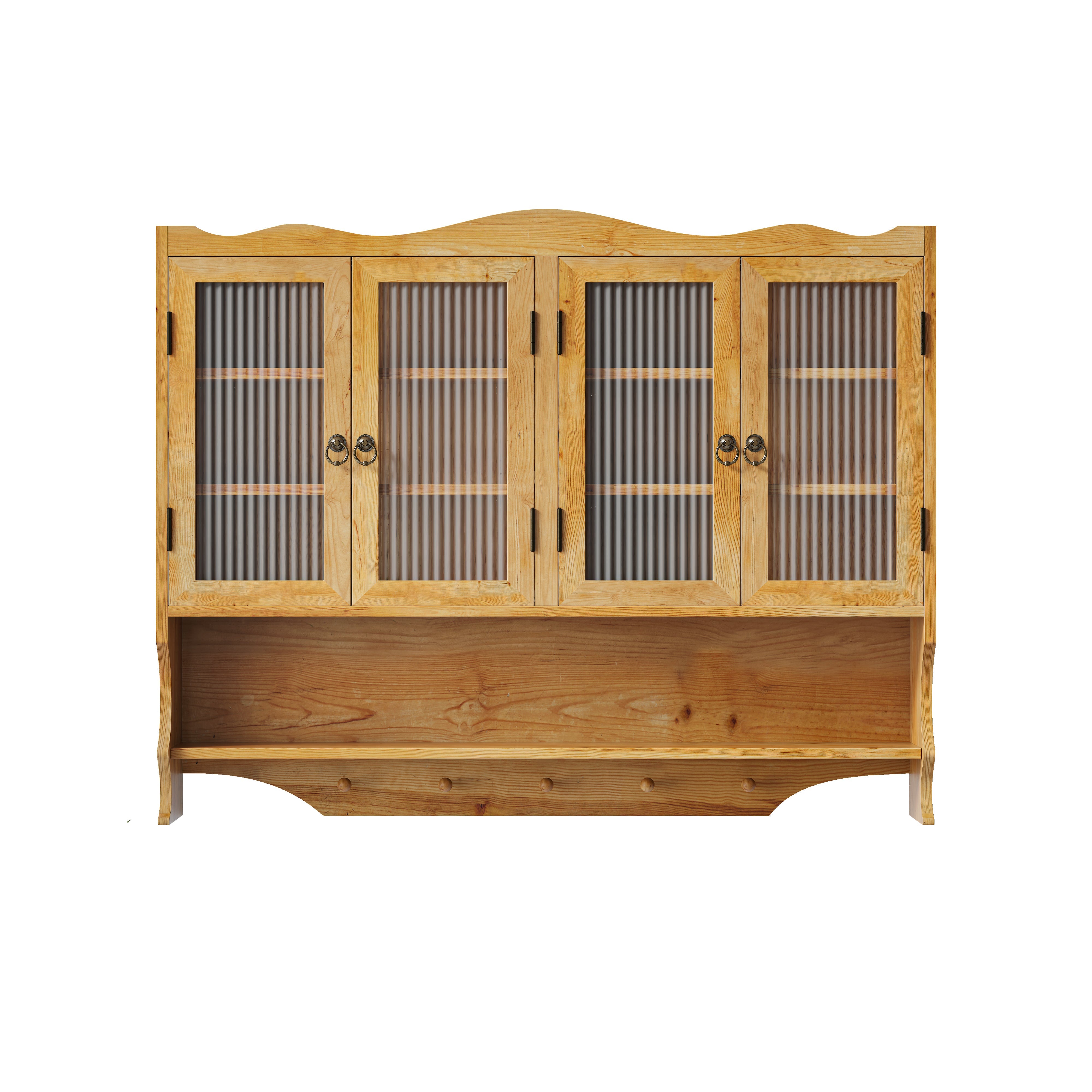 Wall-mounted Cabinet 100CM Retro 4 Door Storage Hook Rack, Natural