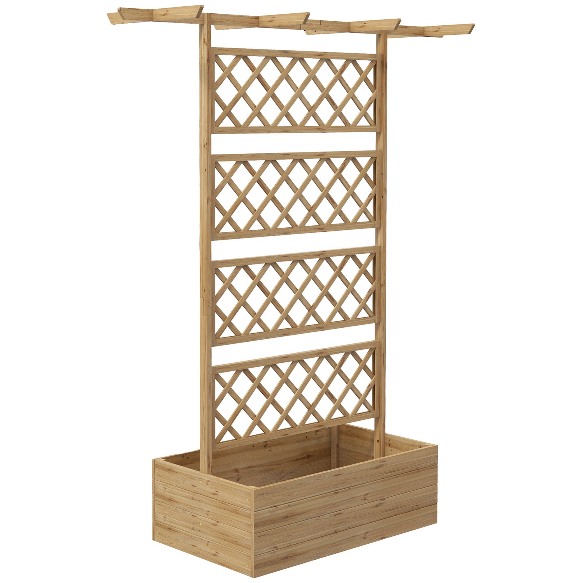 Wooden Trellis Planter Box, Raised Garden Bed for Vegetables and Flowers, Natural Tone