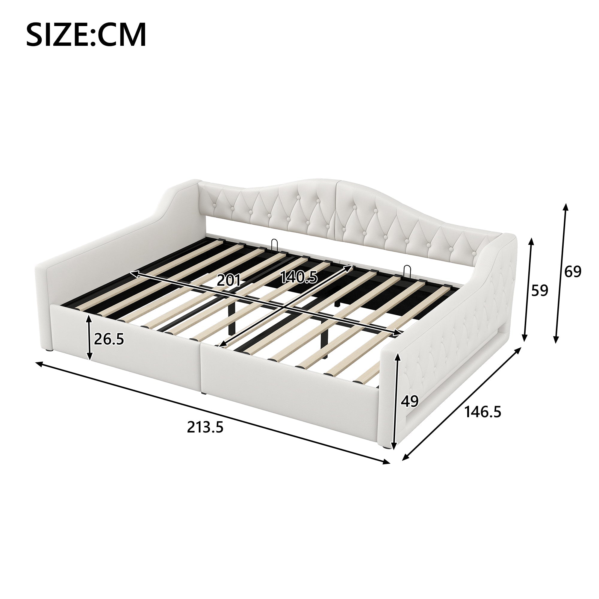 Upholstered Daybed 140x200 LED Storage - Beige
