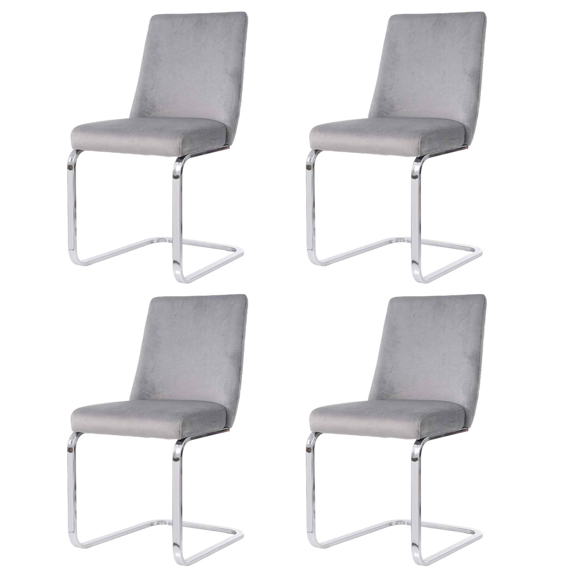 Velvet Dining Chair Set of 4 Diamond Back Luxurious Metal Legs Grey