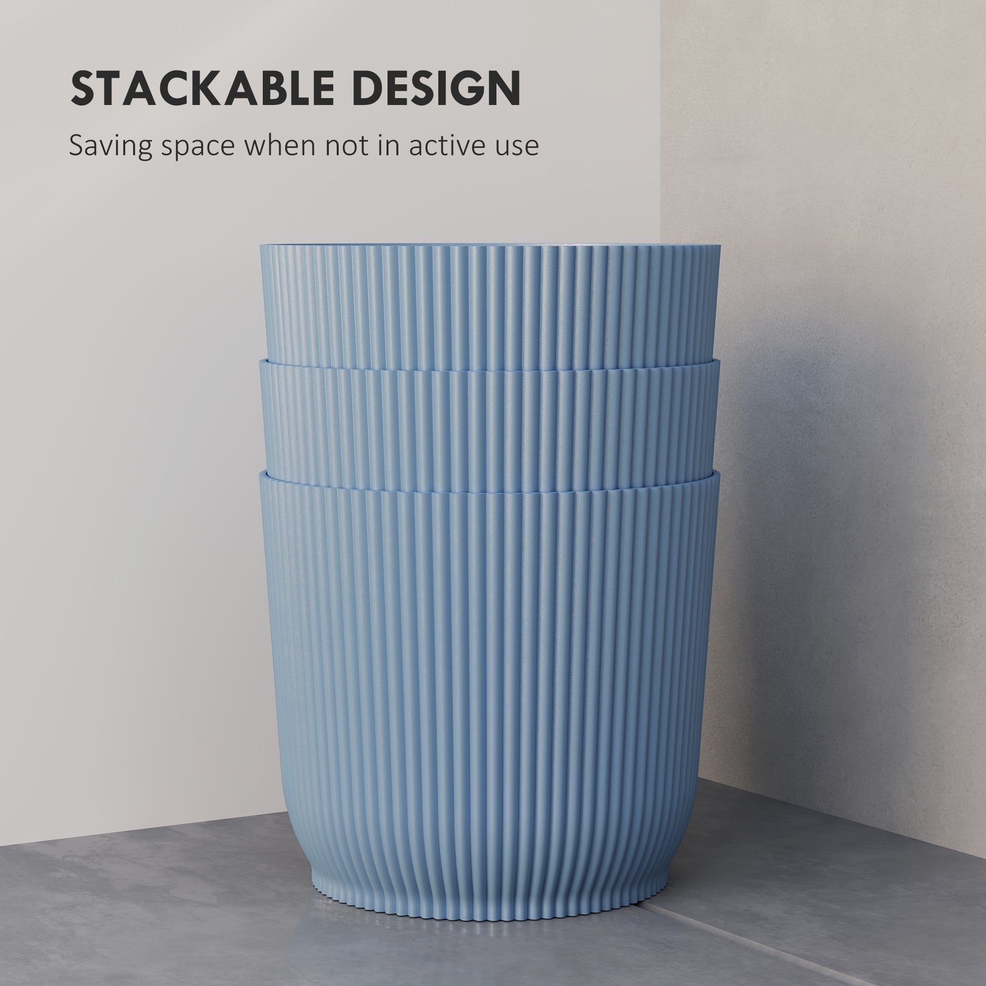 Set of Three Planters, 22cm Diameter, Blue