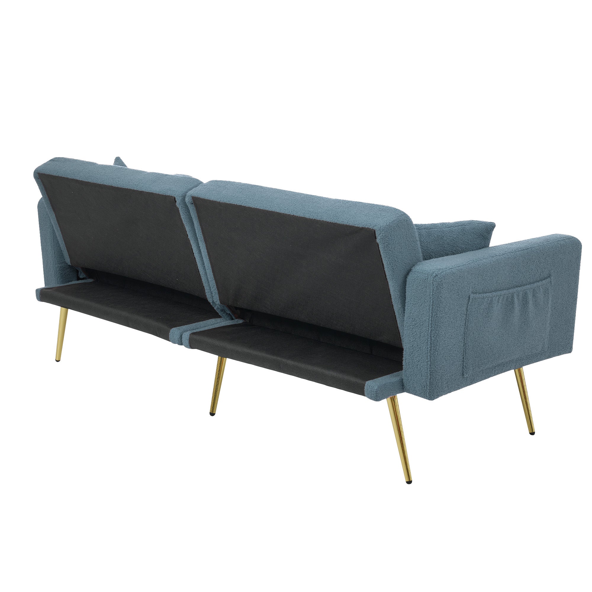Sleeper Sofa with Adjustable Angle and Side Pockets, Smog Blue Sherpa