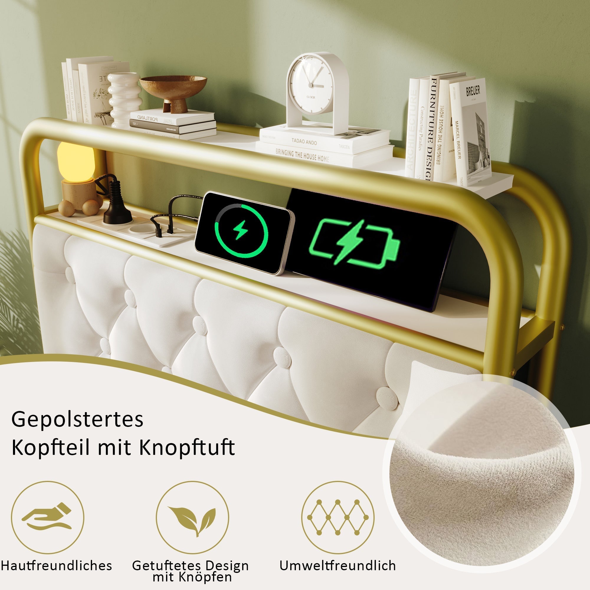 Upholstered Single Bed with USB Type C & LED, 90x200, 2 Drawers, Velvet