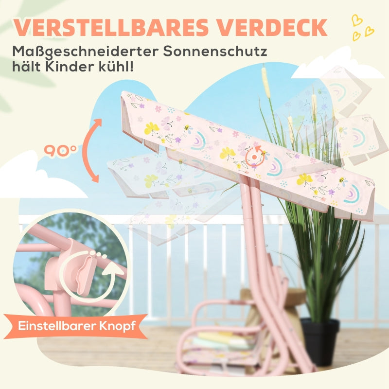 Children's Hollywood Swing with 2-Seater Steel Frame and 60 kg Load Capacity, Pink