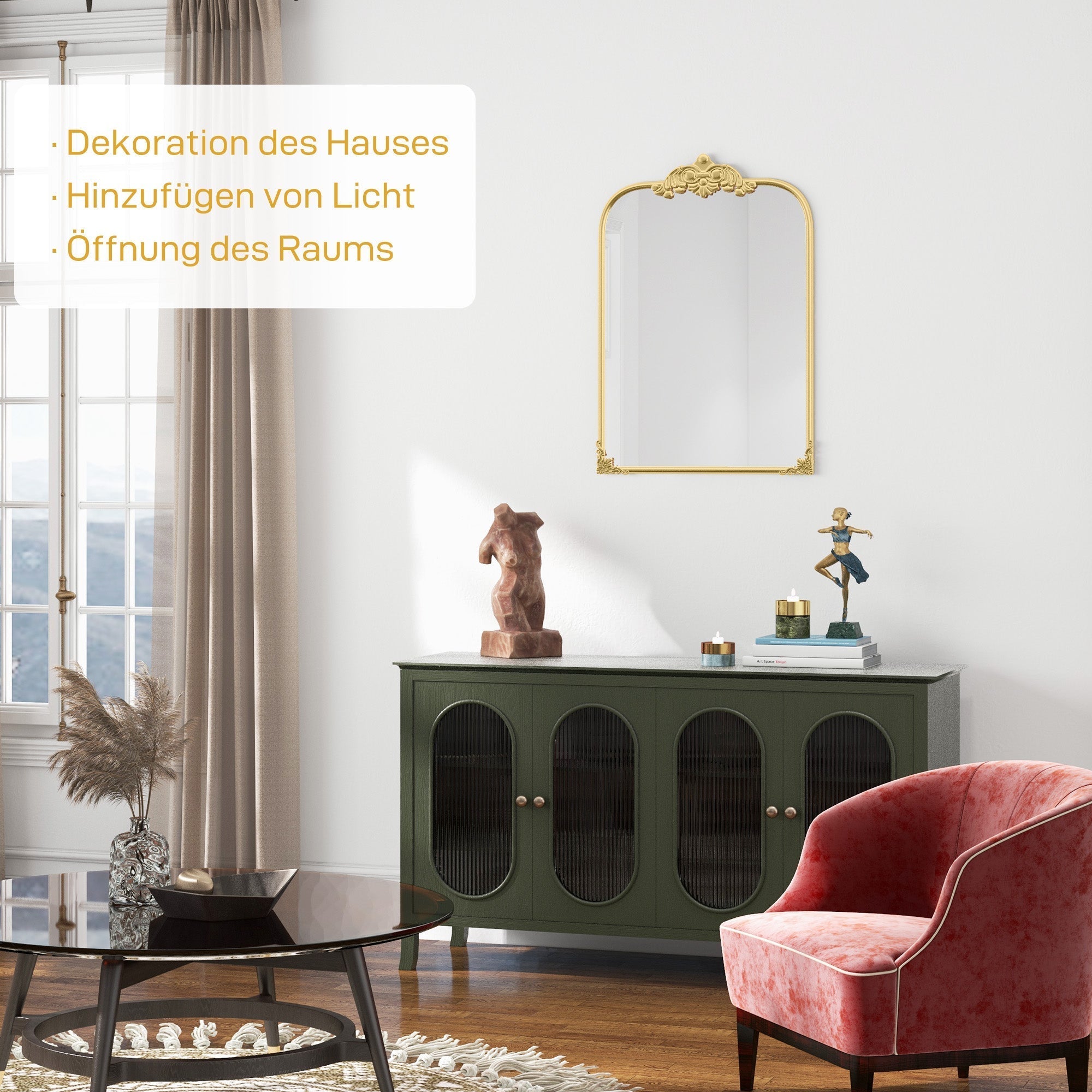 Wall Mirror Baroque Style Decorative Metal Frame 60x87cm, Gold