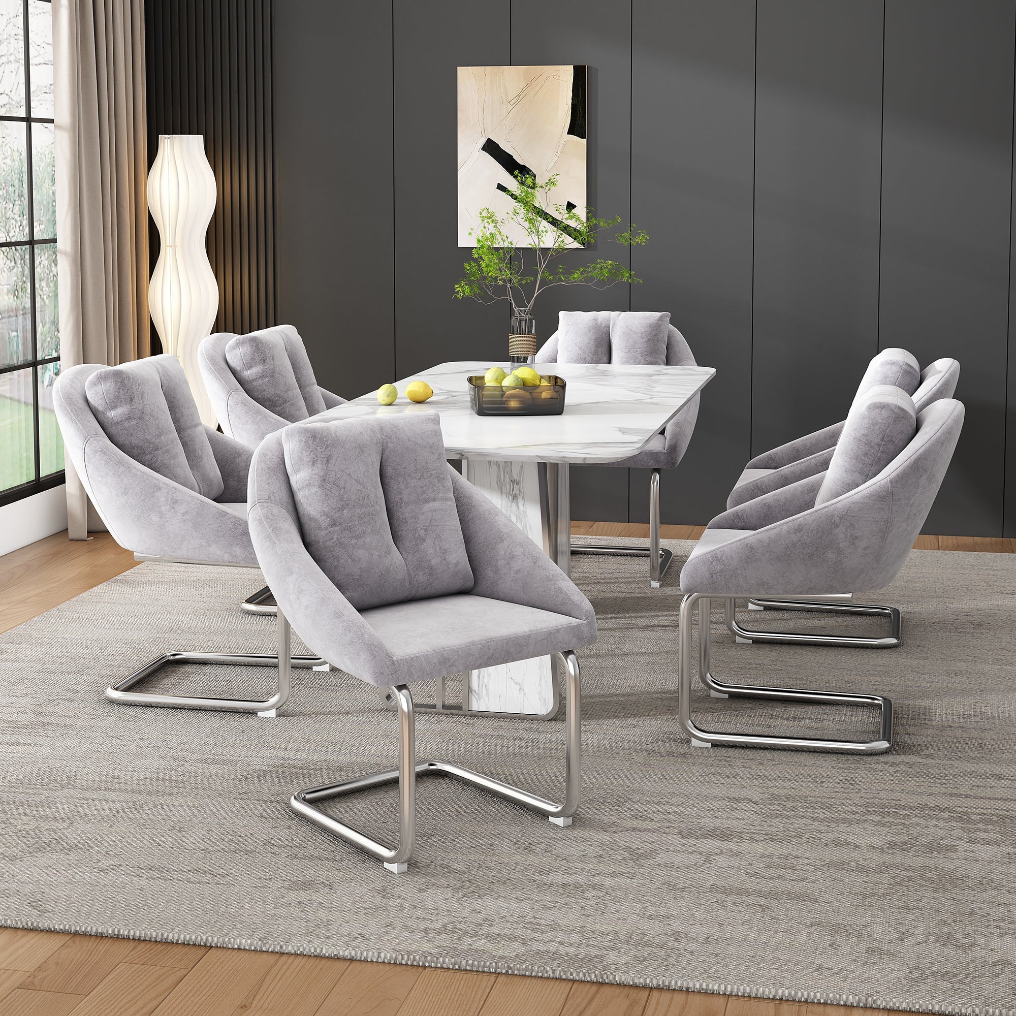Velvet Dining Chair Set of 2 Swivel Cushions Curved Legs - Grey