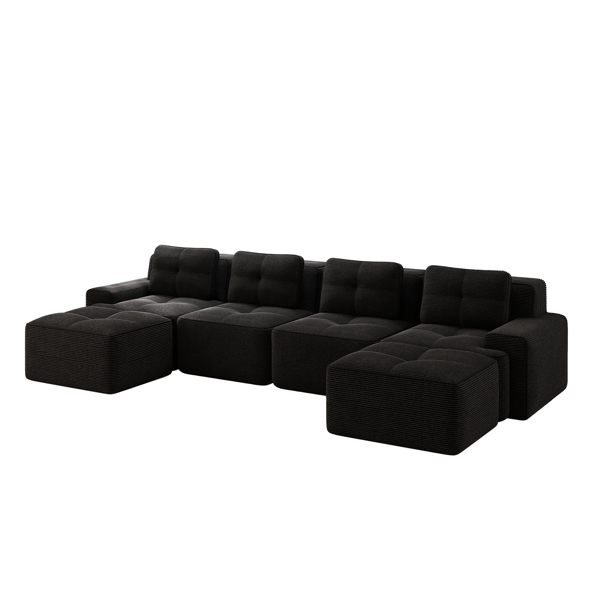 Modular Cloud Sofa U-Shaped Chaise Lounge 4-Seater Corduroy Black