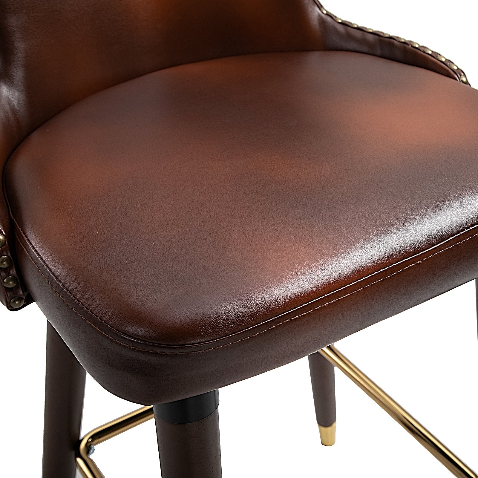 Bar Stool Set of 2, Bistro Chairs Footrest Backrest, PU Brown
