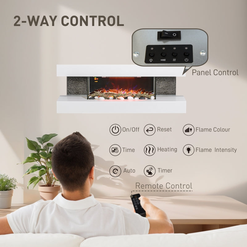 Electric Fireplace 47inch/120cm Wall Mounted Freestanding 2000W Remote Control, White