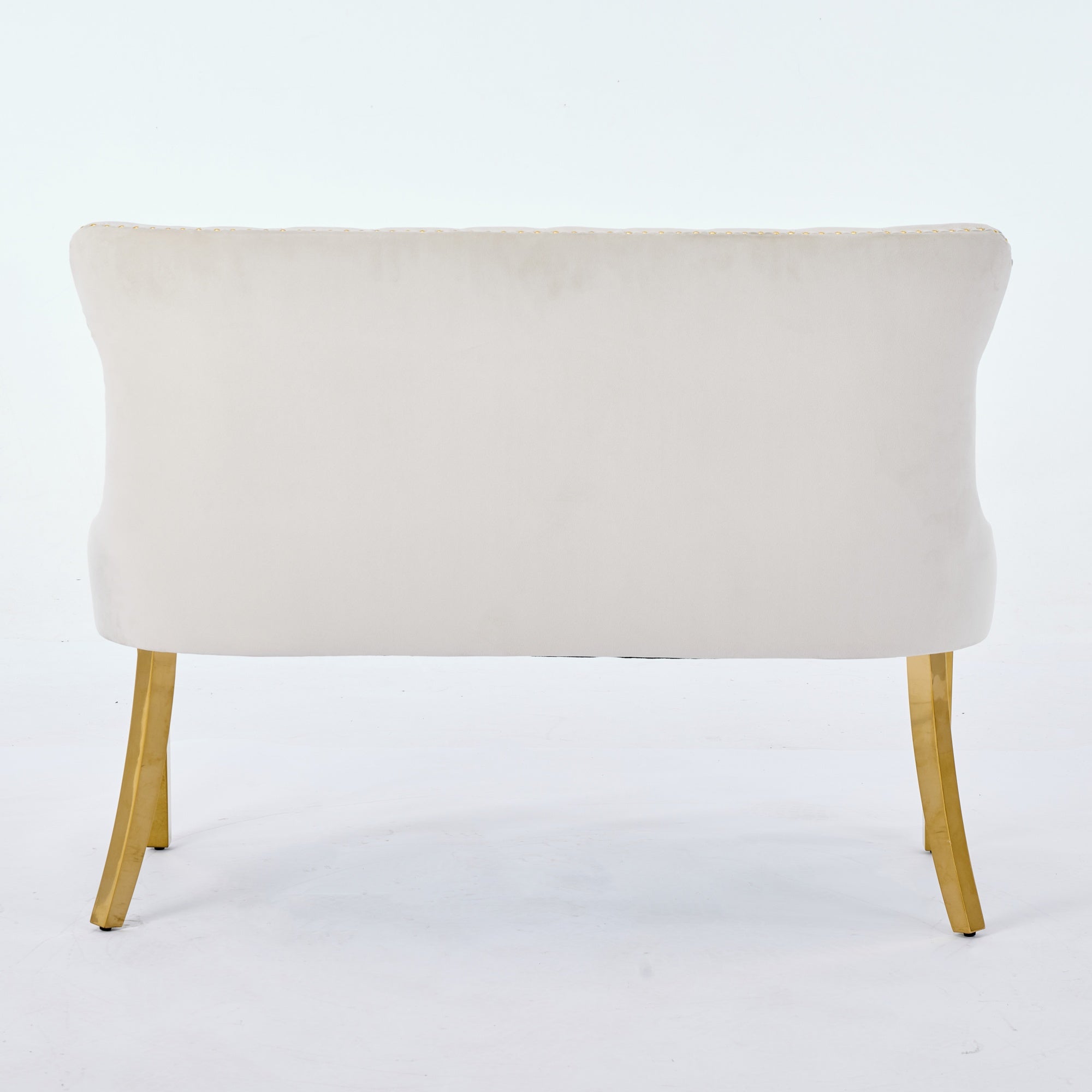 Velvet Double Dining Loveseat Bench, 2-Seat Tufted Wing Back Gold-Plated Steel Legs, Beige Velvet