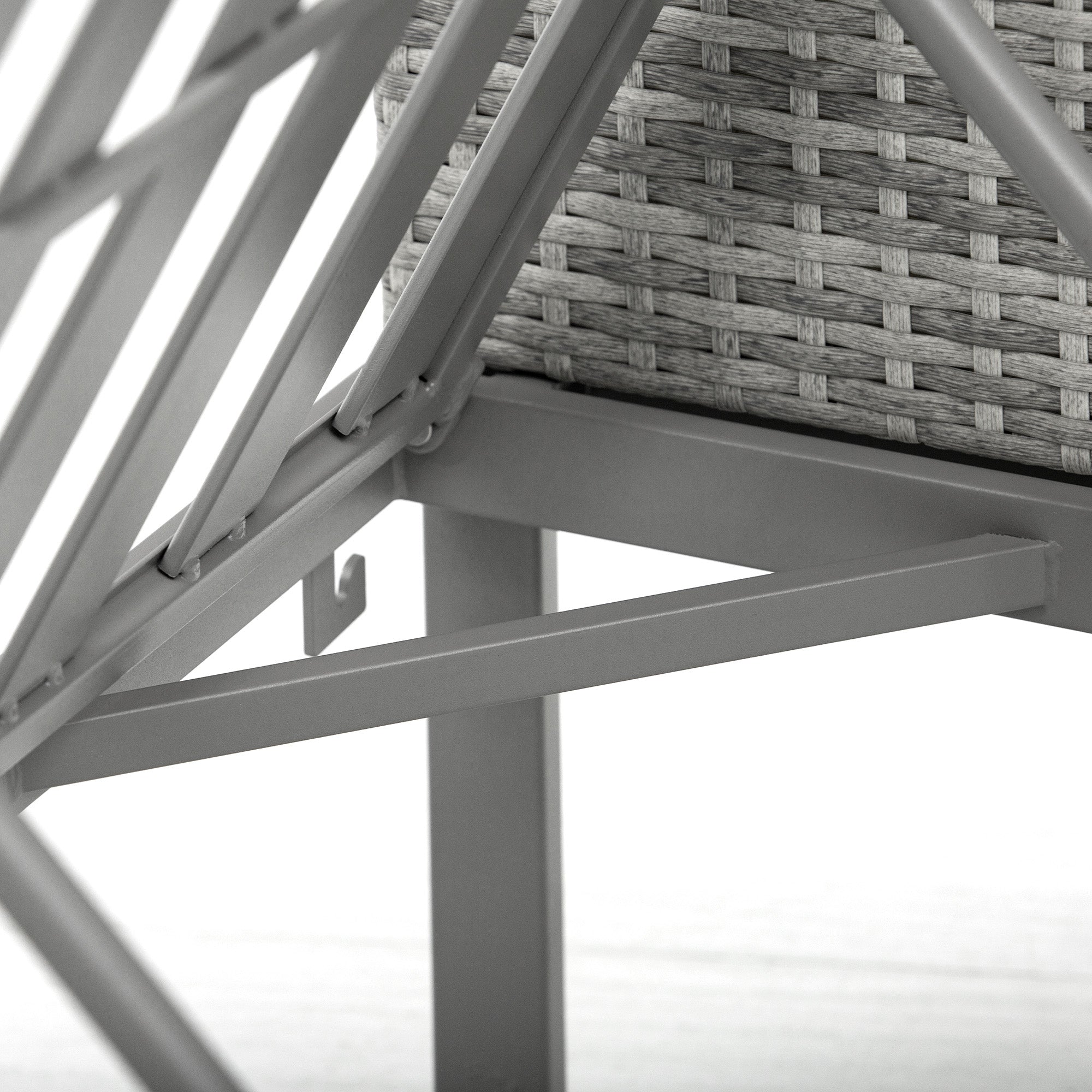 3-in-1 Rattan Bistro Set, Wicker Garden Furniture with 2-level Rising Table & Adjustable Sofa Lounger, Grey