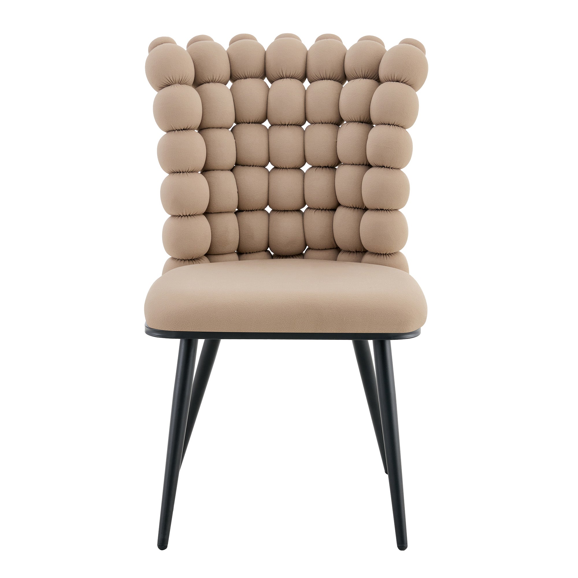 Dining Chairs (Set of 2) Velvet Beaded Chain Black Metal Legs - Camel