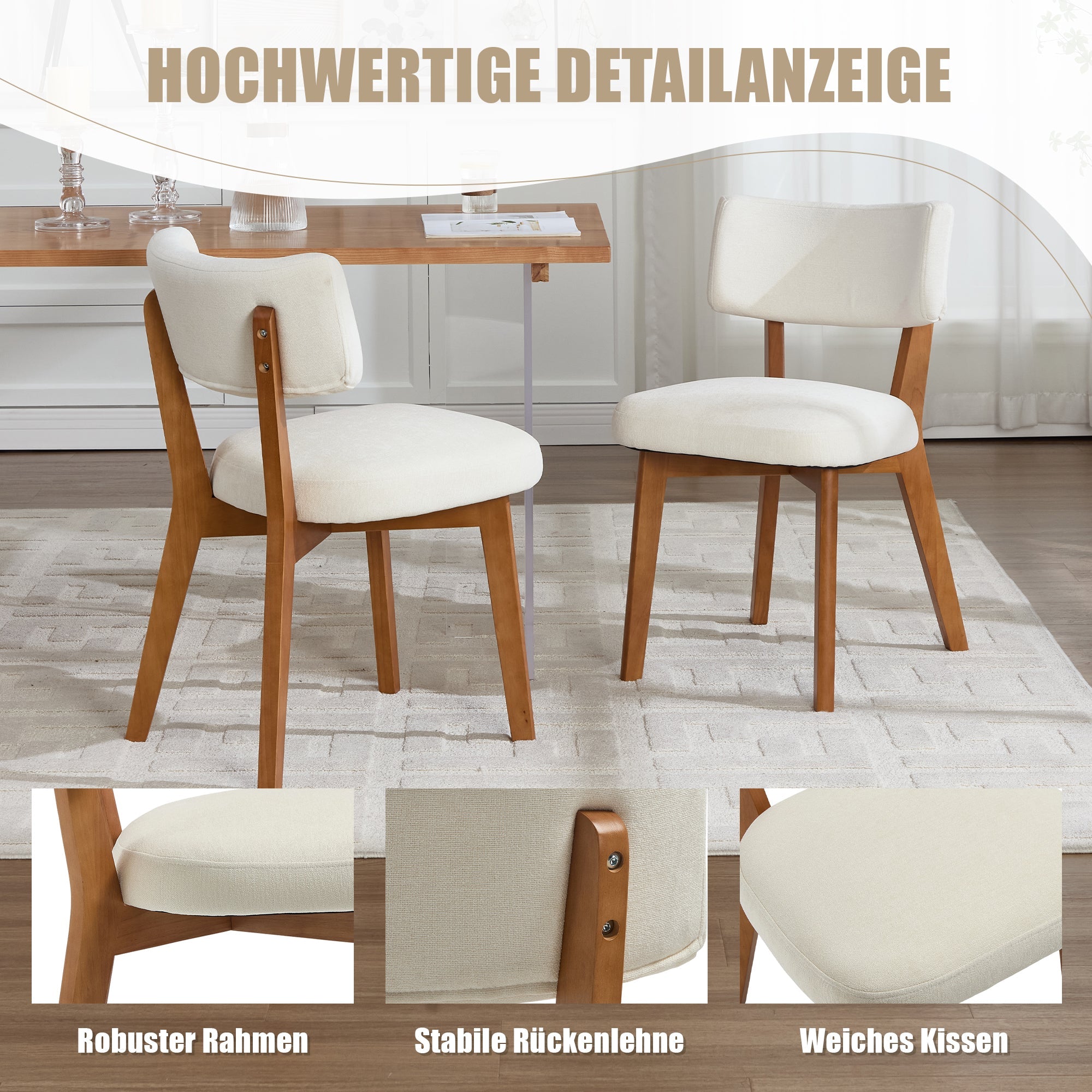 Modern Mid-Century Dining Chair Set of 2, Solid Wood Legs, Fabric Upholstered