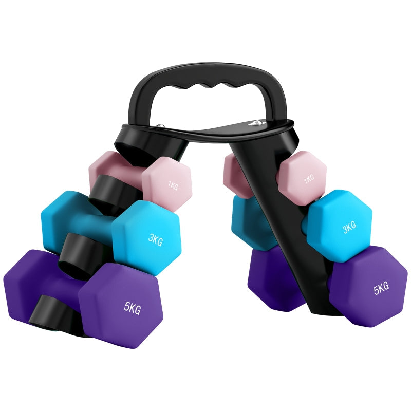 Dumbbell Set with Storage Rack, 6 Piece Weight Set (1kg, 3kg, 5kg) for Fitness Training