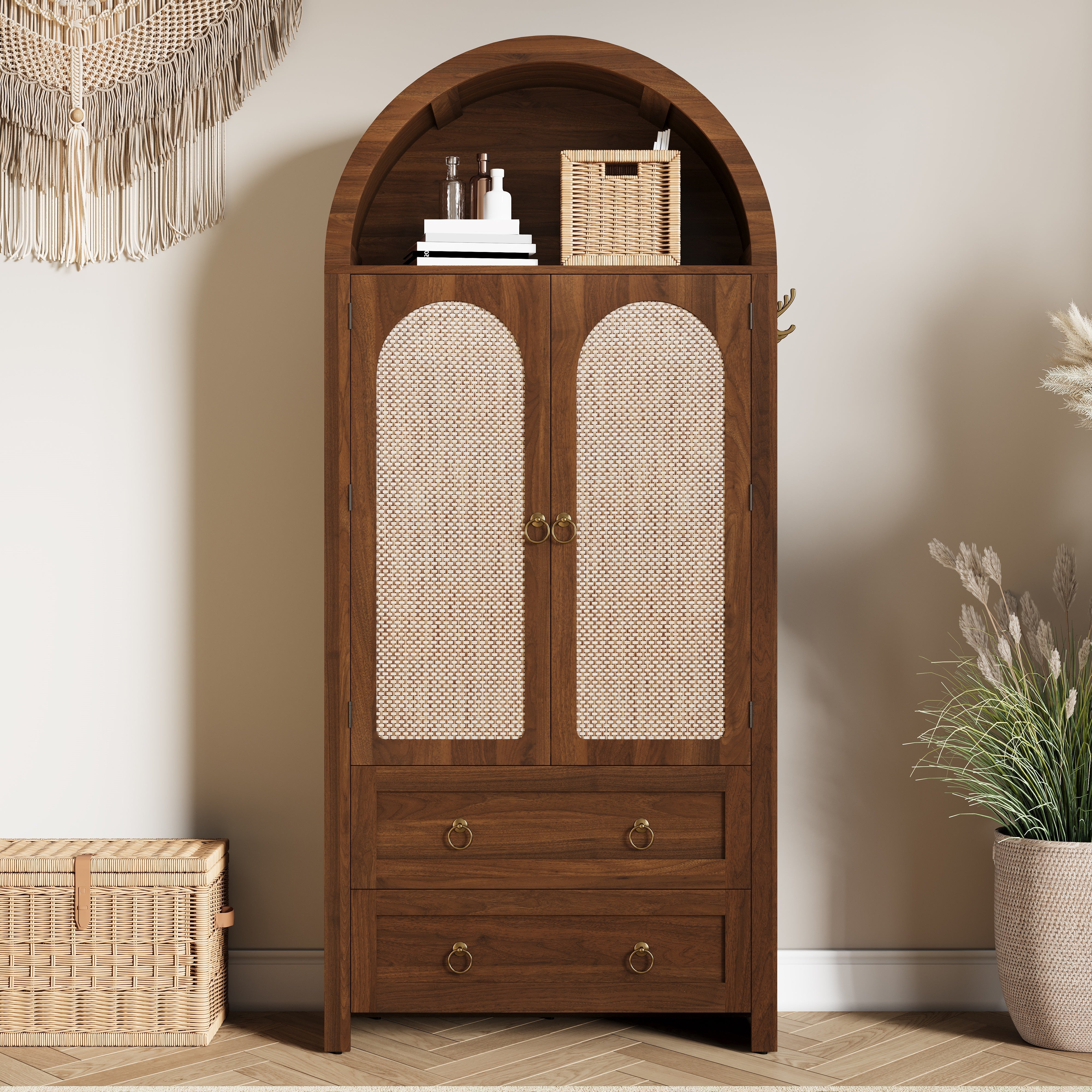 Sideboard Wickerwork Arch Style Double Drawers Storage Vintage