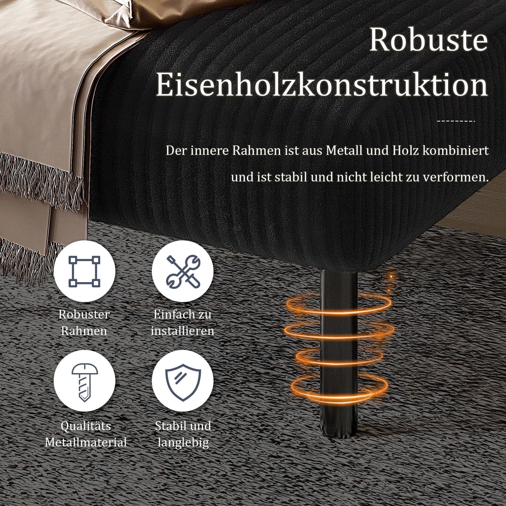 Two-seater Sofa with High Backrest & Side Pockets, Metal Feet, Corduroy