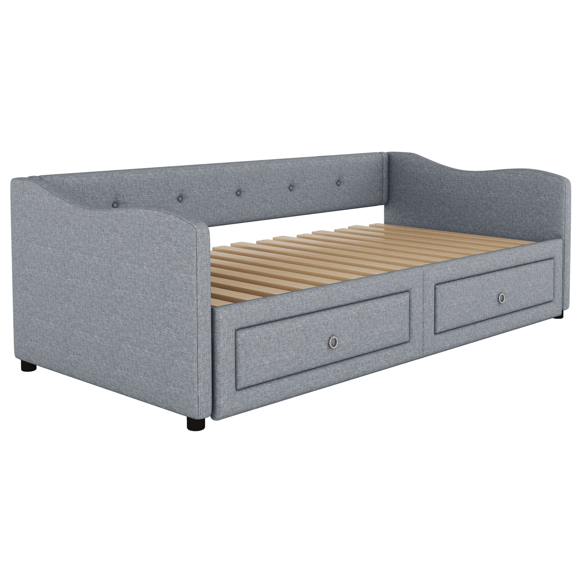 Daybed Sofa Bed 90x200cm Pull-out Bed 2 Drawers - Linen Grey