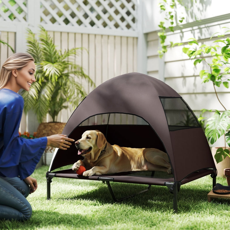 Hundebett für draußen, erhöhtes Dach für große Hunde, Kaffee