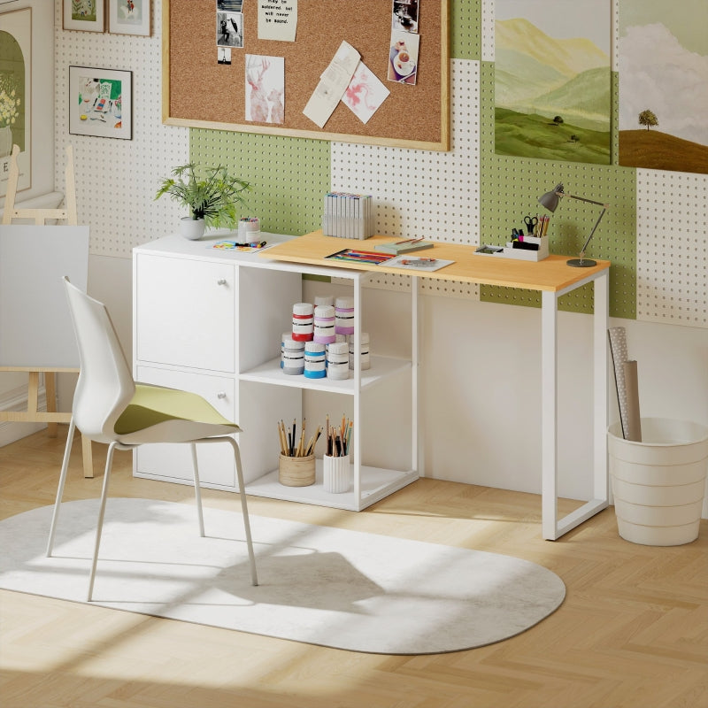 L-shaped Desk, 360° Rotating Corner with 2 Cabinets & 2 Shelves, White