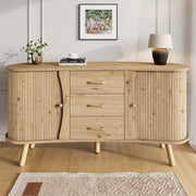 Pea-Shaped Sideboard with 2 Sliding Doors and 3 Drawers, Scandinavian Style with Solid Wood Legs, Wood Look MDF