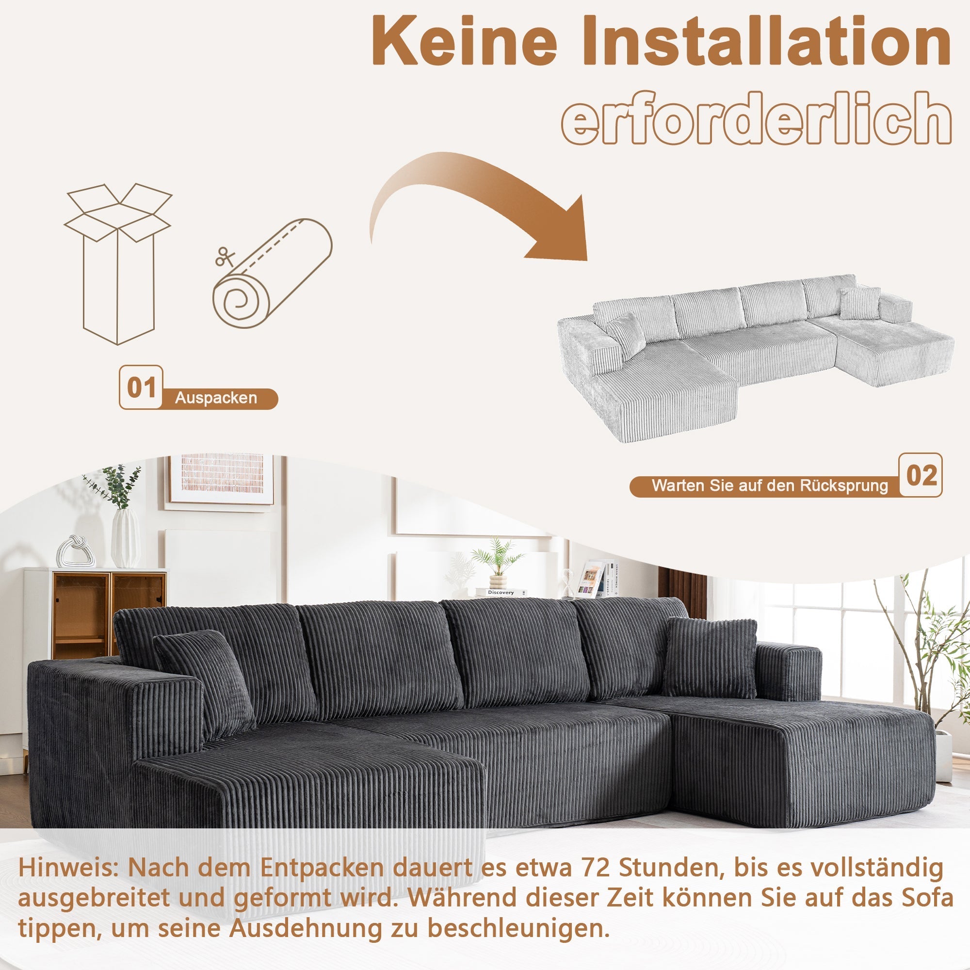 Modern U-Type Leisure Sofa with Modular Design and Lounge Chairs, Lamp Fabric