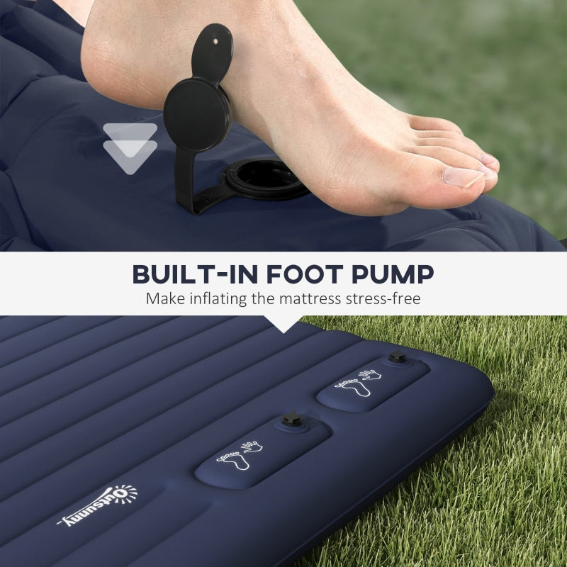 Double Inflatable Mattress Built-In Pump - Blue