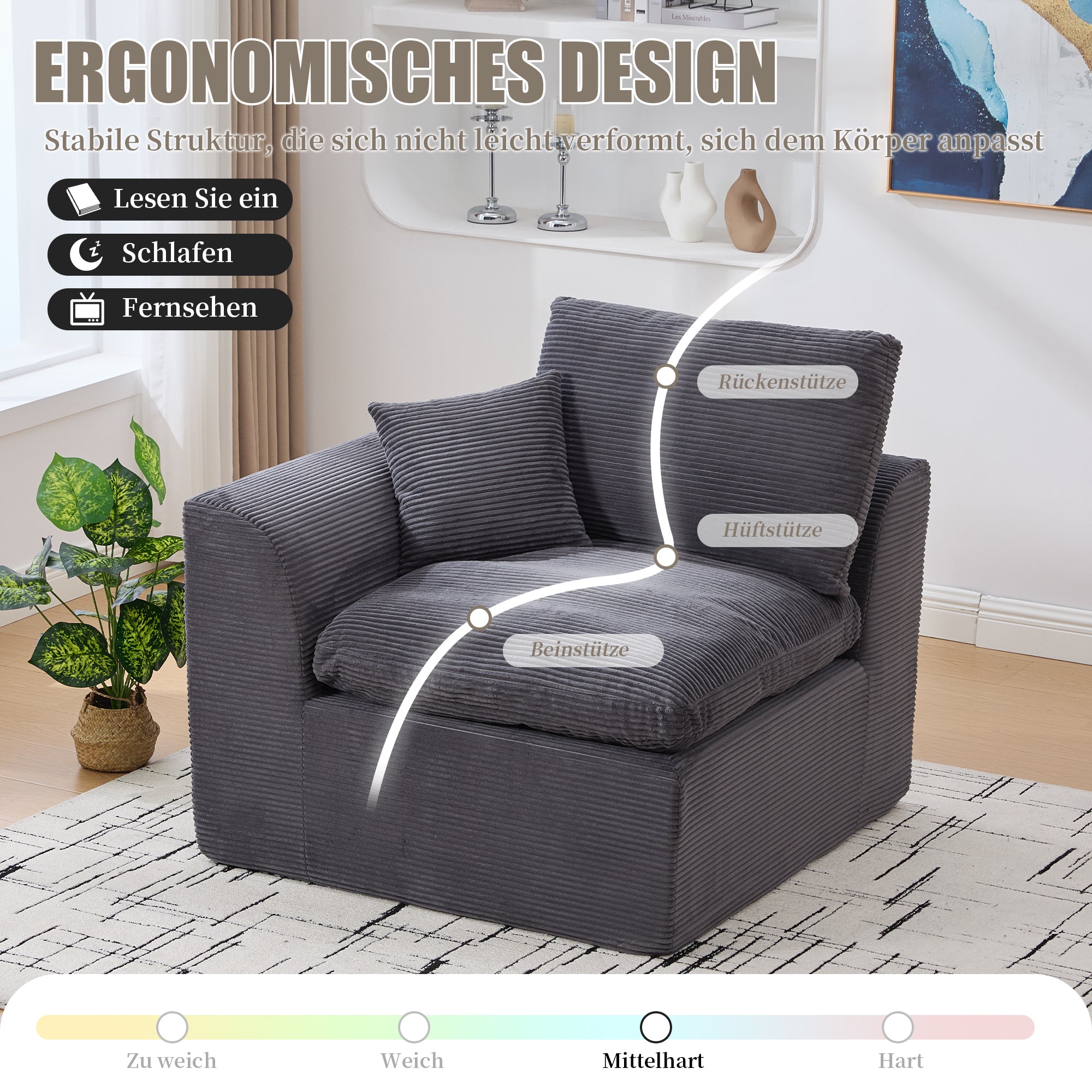 Two-seater Sofa Modern Minimalist Nordic Style with Cushions Fabric