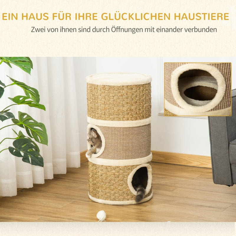 Cat Scratching Post Barrel 3 Levels Sisal Plush