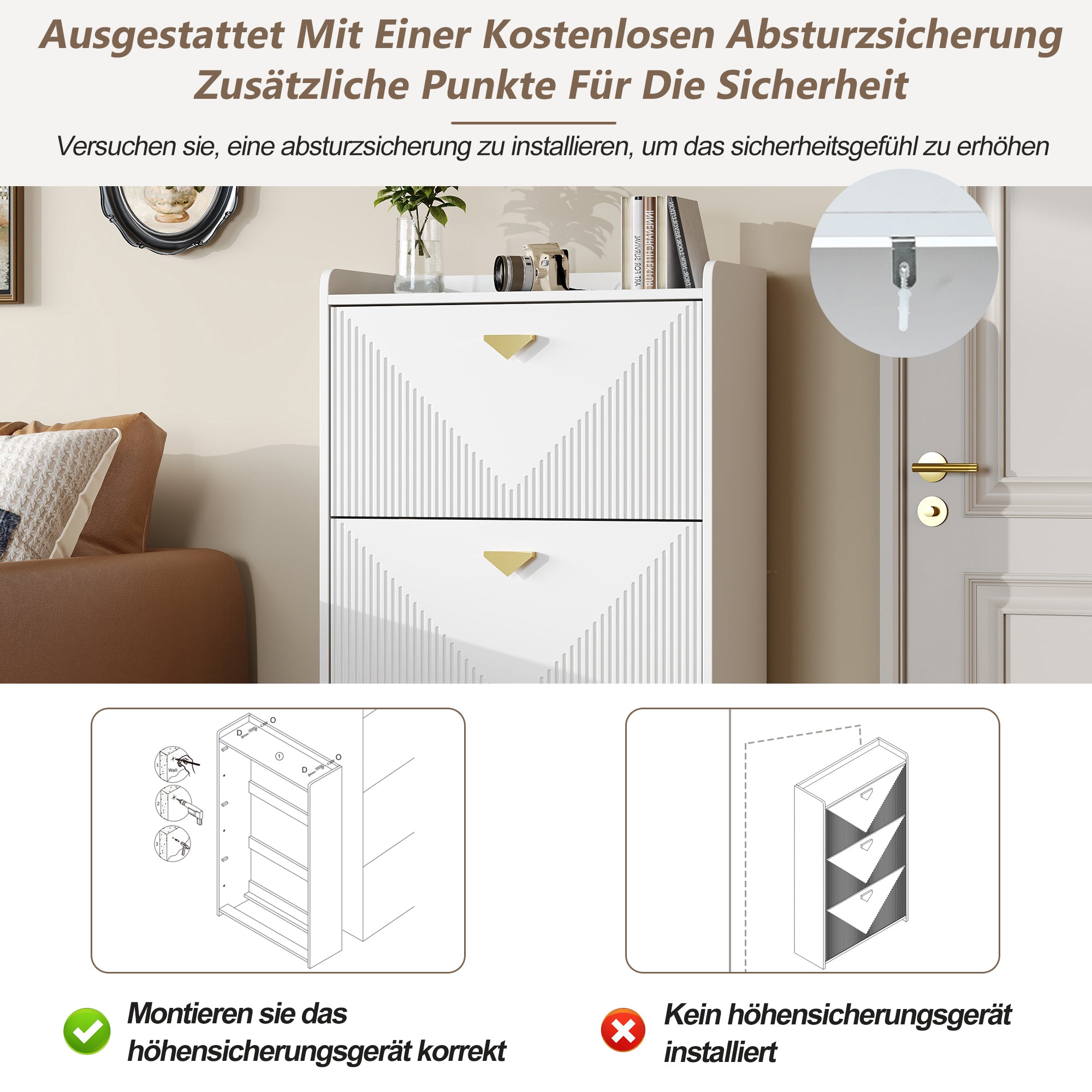 Shoe Cabinet 70x30x120cm 3 Drop-Down Doors Adjustable Width - White MDF