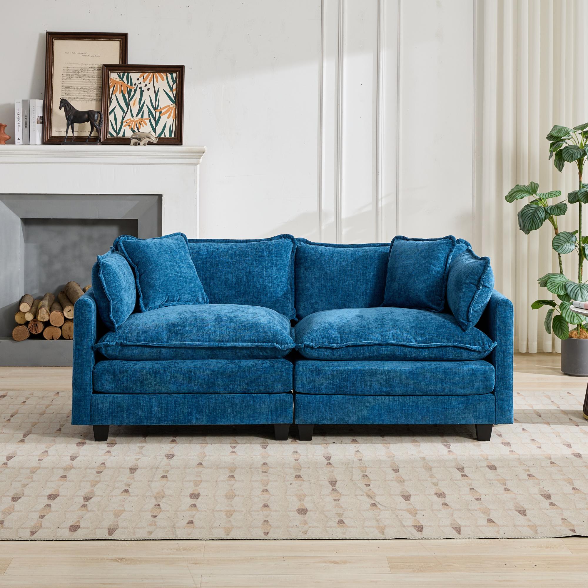 Cloud Sofa Loveseat, Modern Modular Sectional with Upholstered Seat Cushion, Blue Chenille Fabric