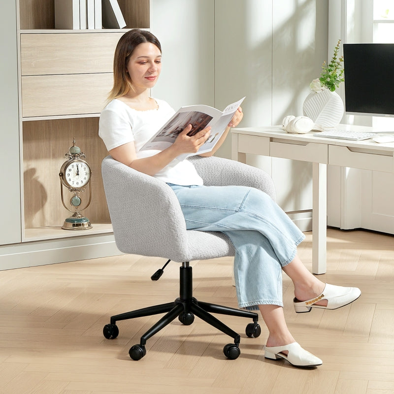 Office Chair Upholstered Tub Design Rolling Plush - Cream/Black