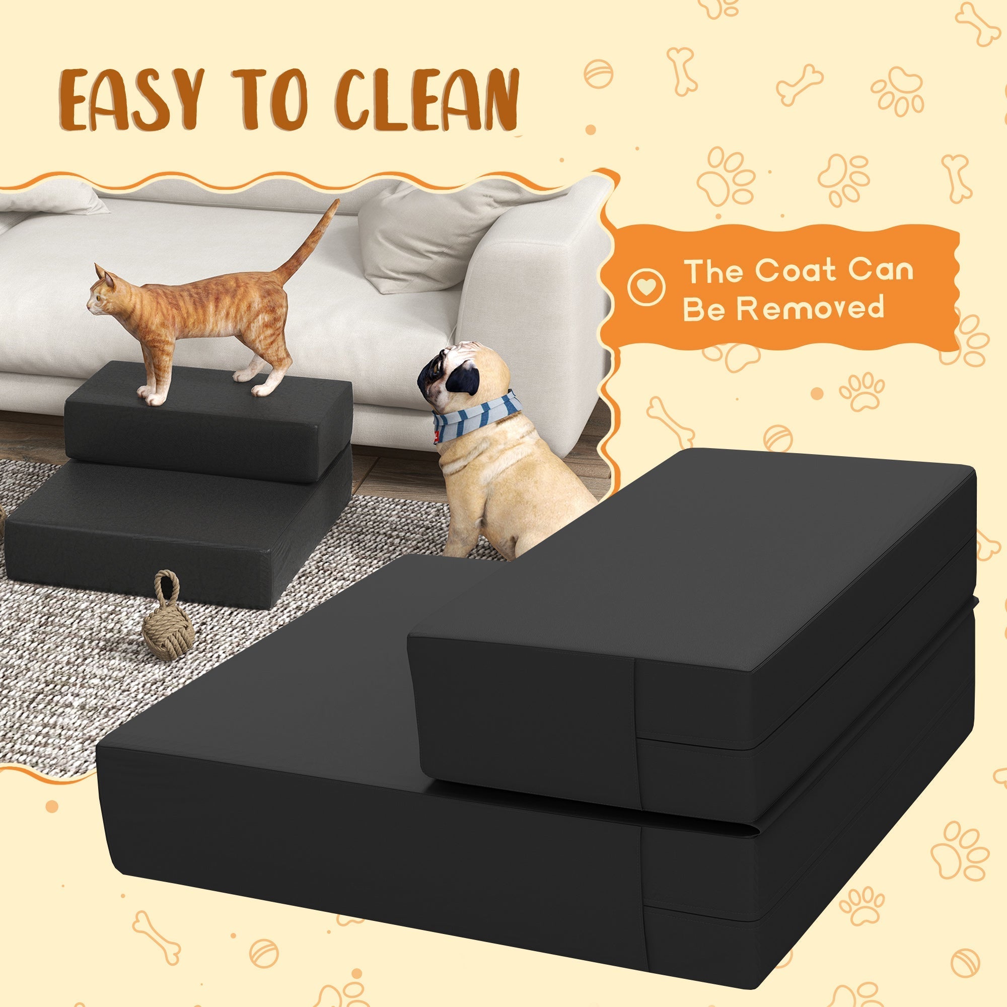 Foldable Pet Stairs 2 Steps, Cats and Dogs, Black