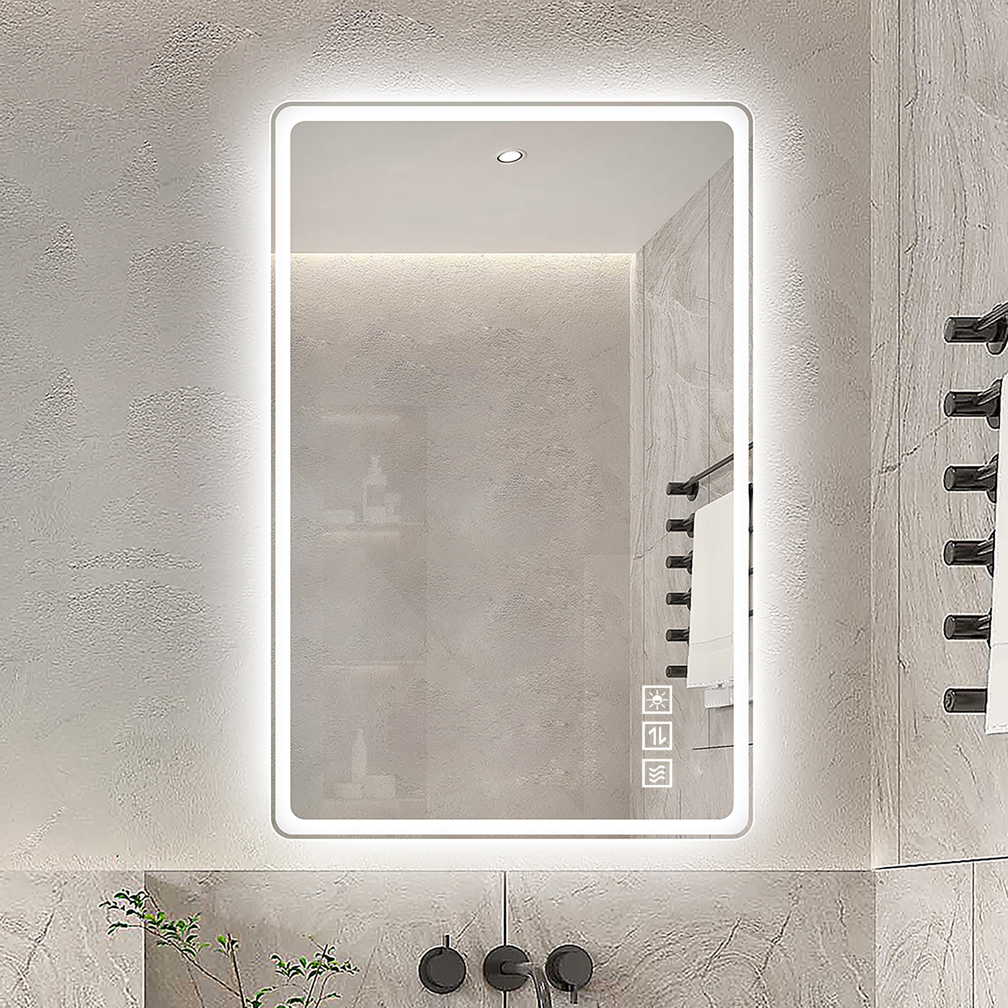 Frameless LED Bathroom Mirror 60*100cm, Anti-Fog, Dimmable, Shatterproof Tempered Glass