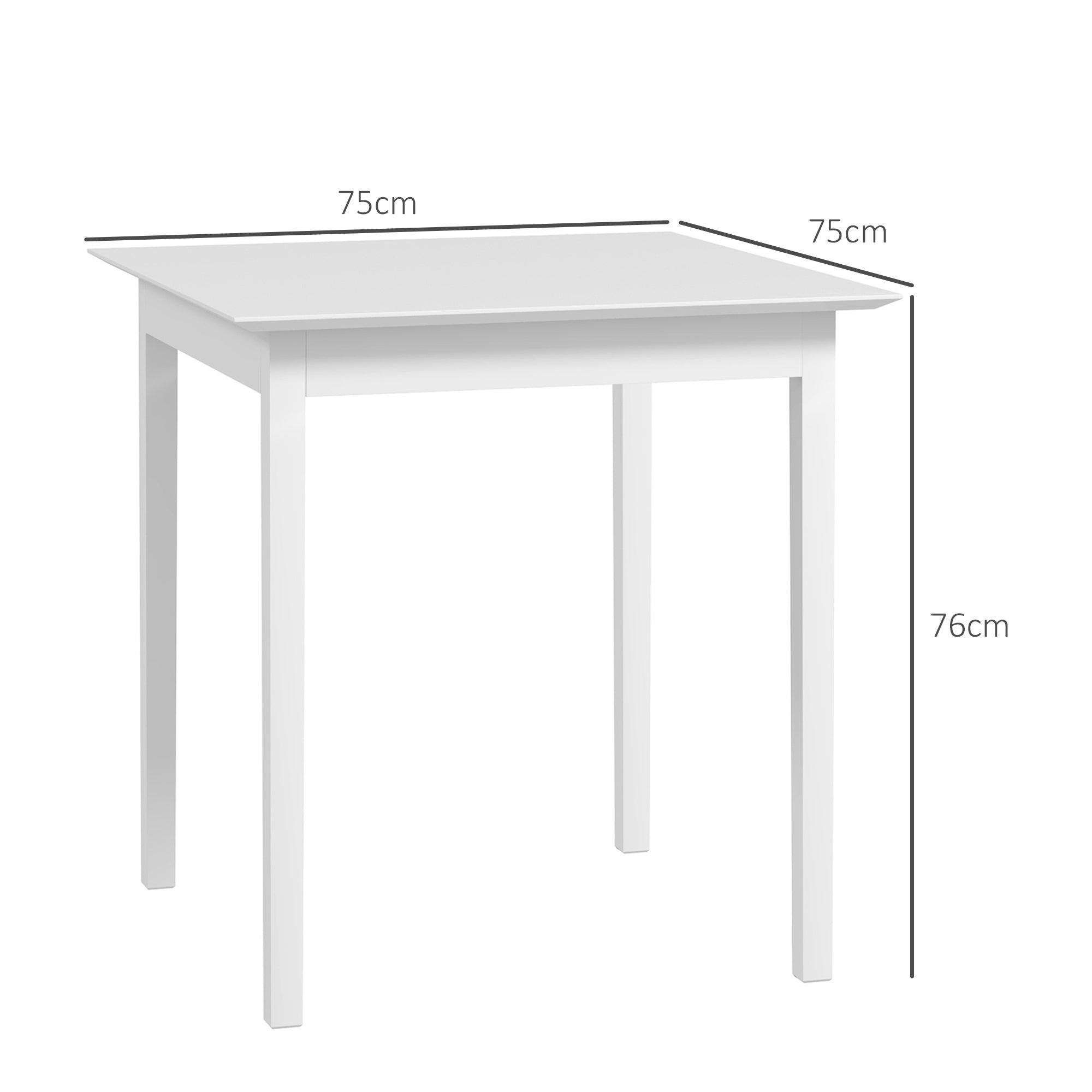 Quadratischer Esstisch für 2 Personen, 75 x 75 x 76 cm, Holz, Weiß