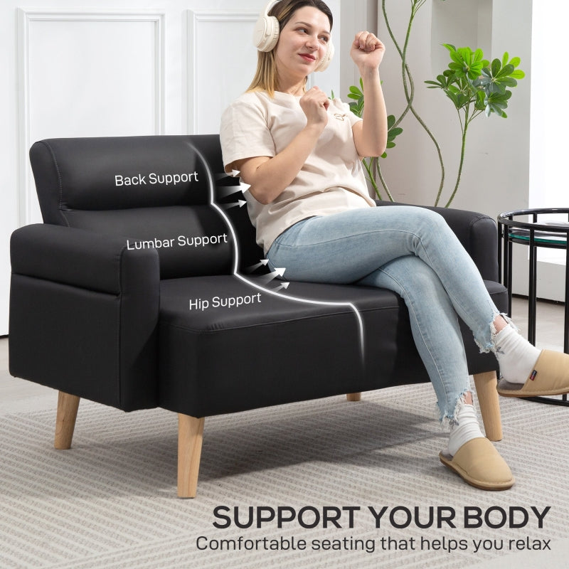 Small Sofa Settee 2 Seater Faux Leather Black