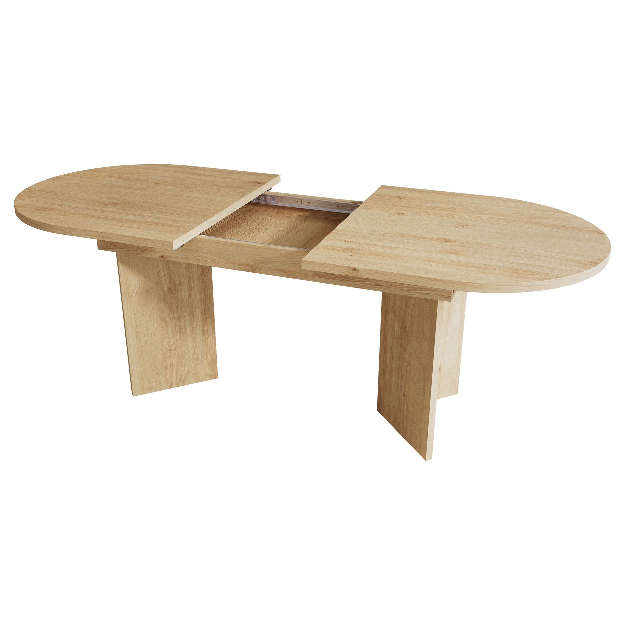 Extendable Dining Table 140/180x90 cm Seats 6-8 Rounded Corners Simple Style Oak Color