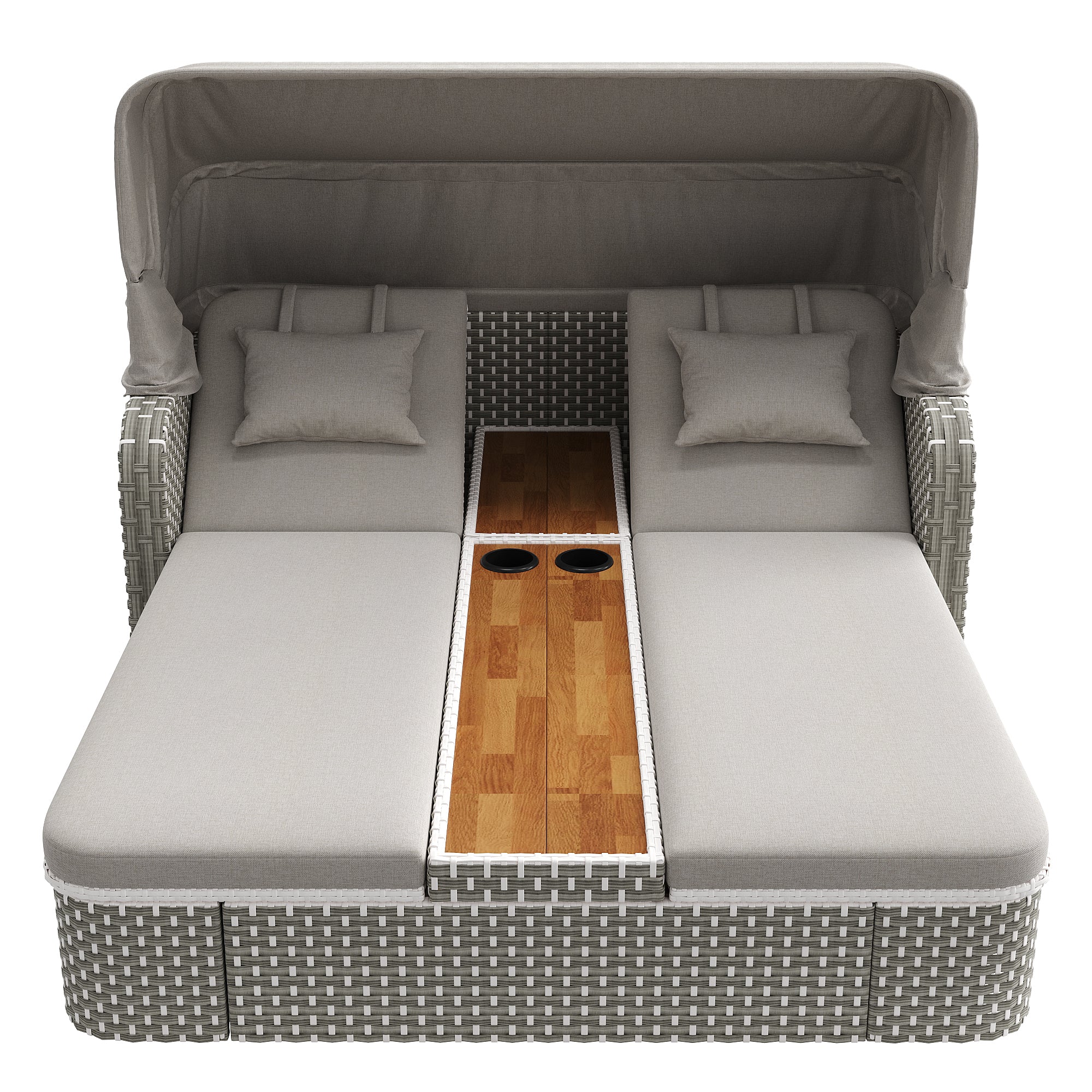 Garden Lounge Set with Sunshade and Gazebo, Polyrattan Seating Group with Sofa and Table, Beige and Grey