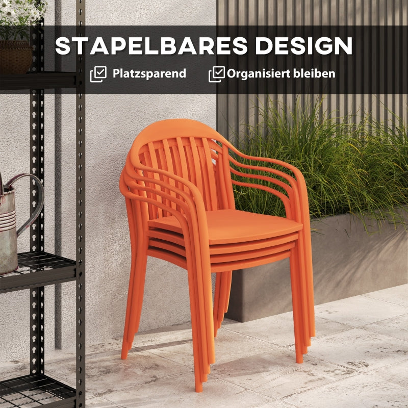 Garden Chairs Set of 4, Stackable Armchair 120 kg Support, Plastic Red