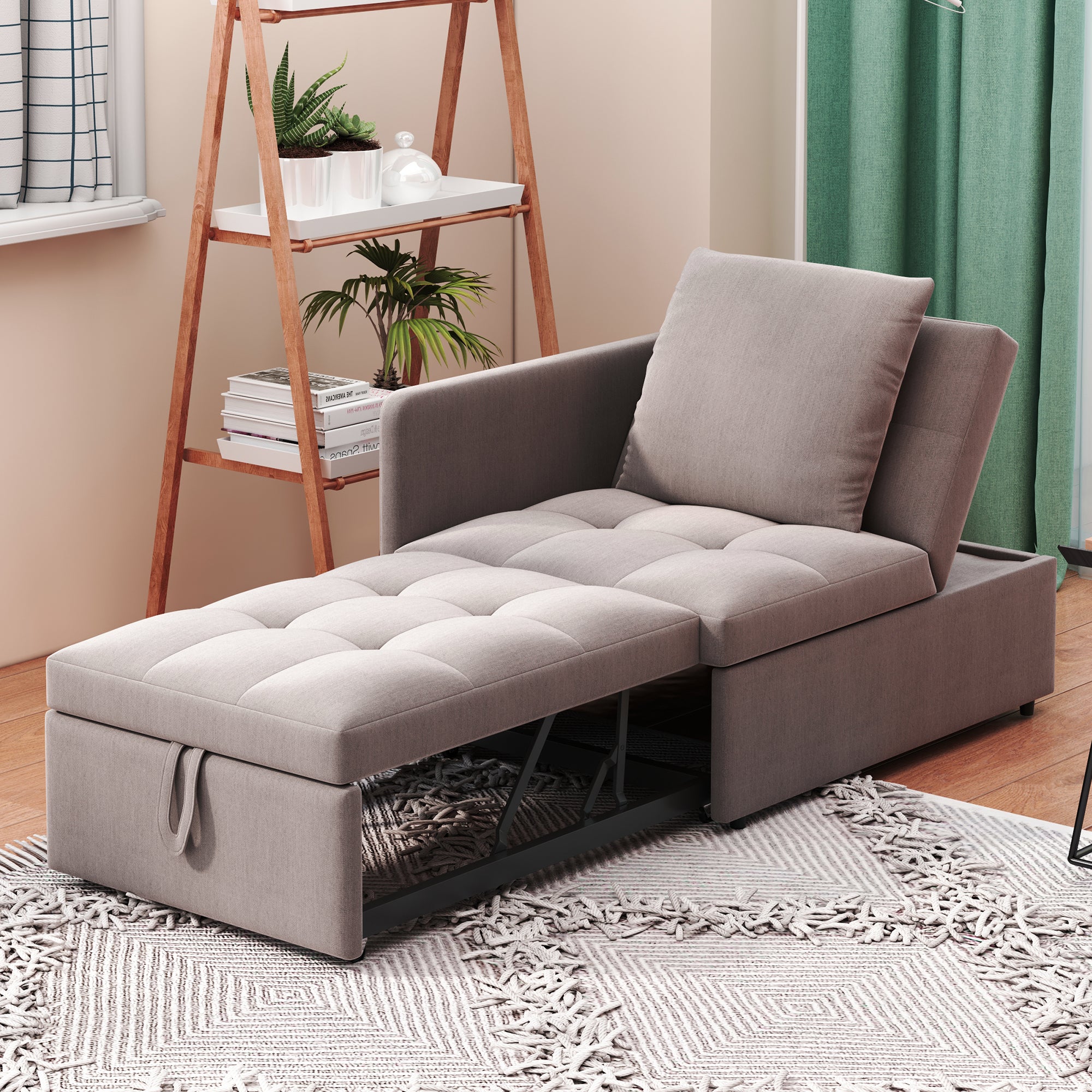 3-in-1 Convertible Sofa Bed with Adjustable Backrest and Cushions, Grey