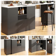 360° Swivelling Bar Table, Modern Design with Open Storage and Marble Worktop, Black