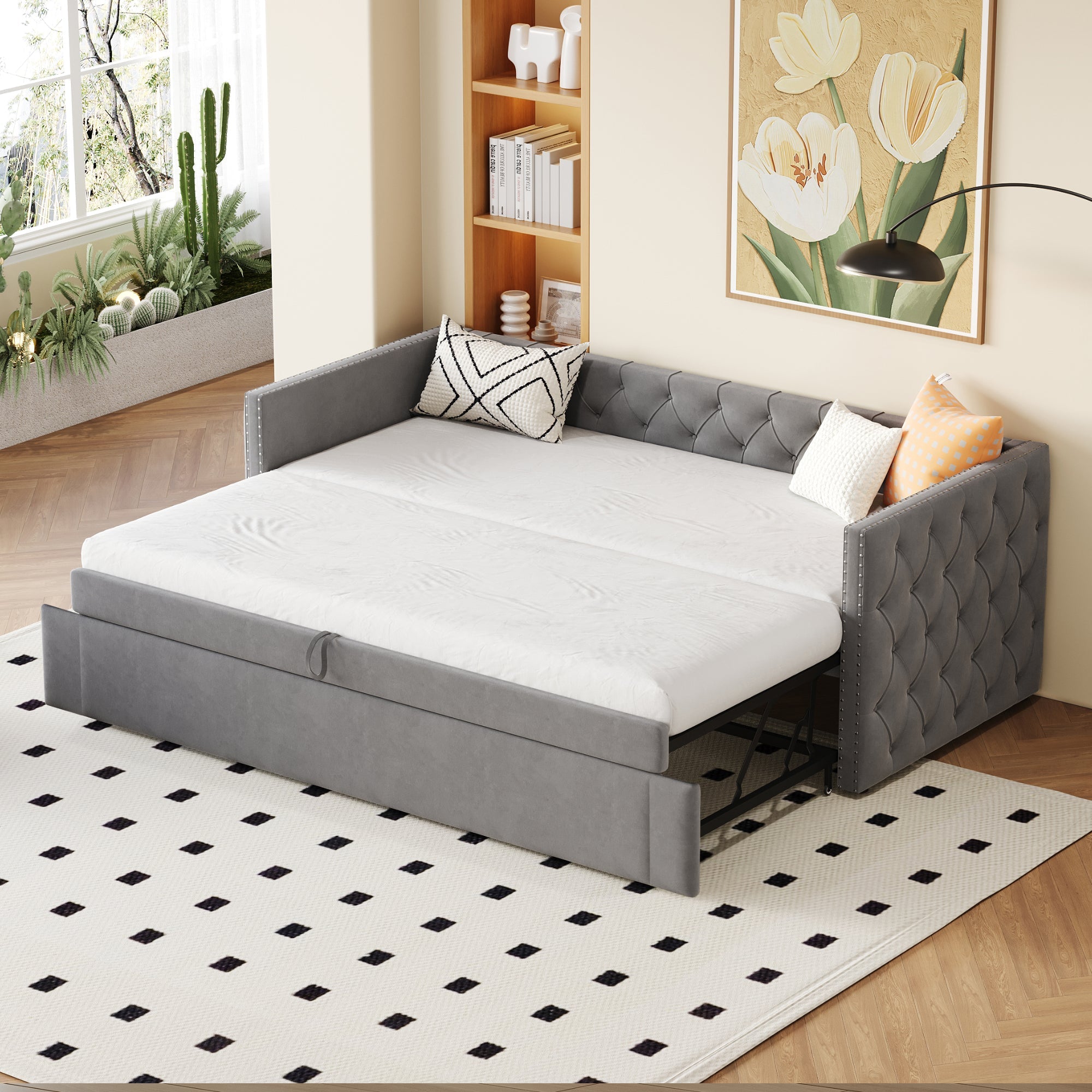 Upholstered Bed Sofa Bed, 90x200cm Multifunctional Guest, Grey Velvet
