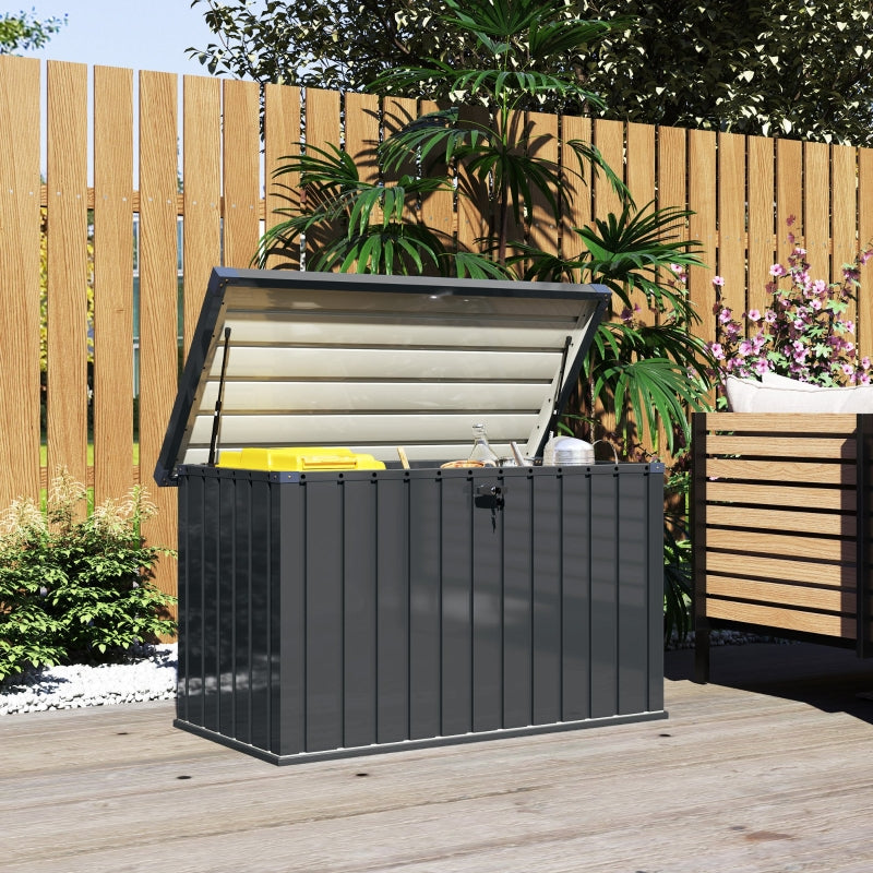 400L Garden Storage Box Lockable Galvanised Steel DARK GREY